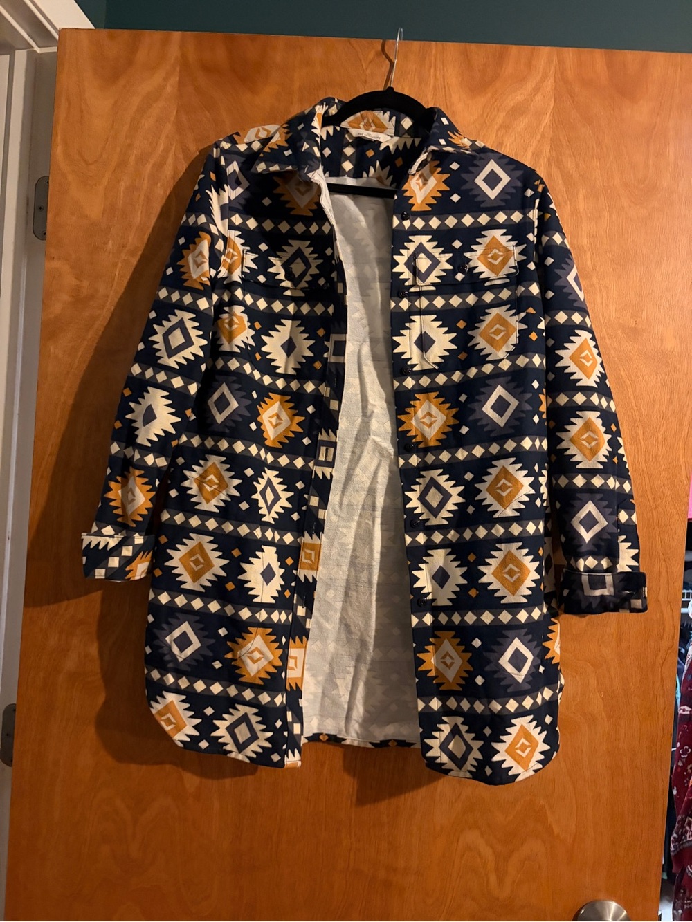 L.L. Bean Signature Aztec Print Cotton Chamois Tunic Long Shirt Jacket